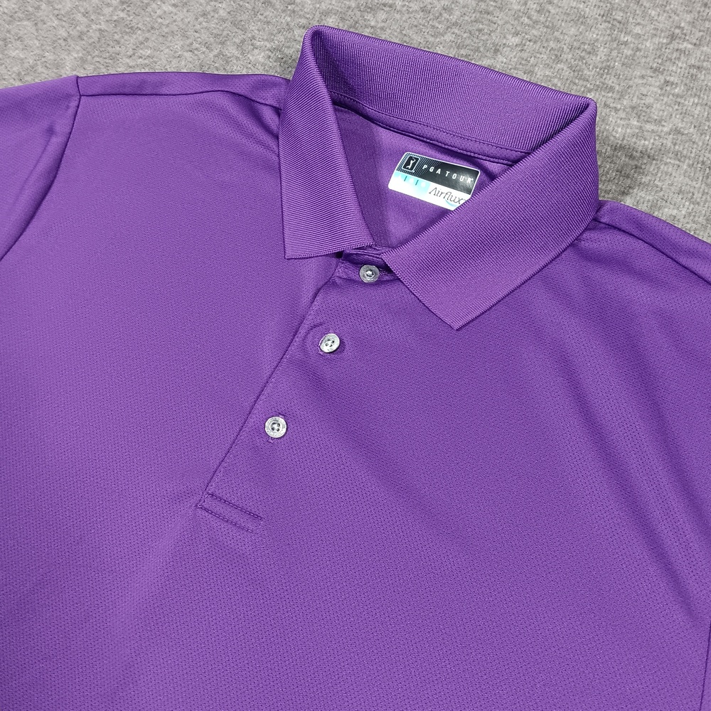 PGA Tour Polo Shirt Mens Large Purple Airflux Golf Performance Lightweight